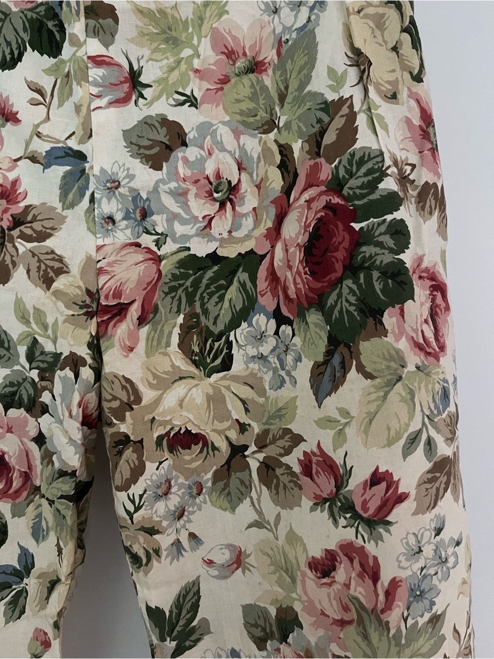 Vintage Topshop Floral Pants with Pink & Green Rose Bouquet Print